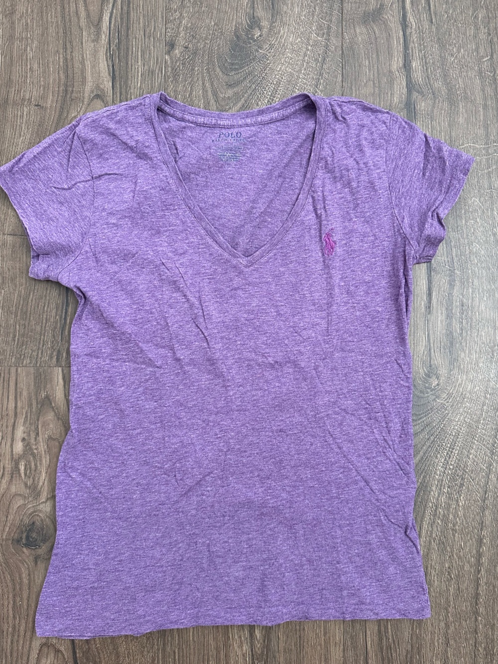 Polo by Ralph Lauren 100% Cotton Heather Violet V-Neck Tee